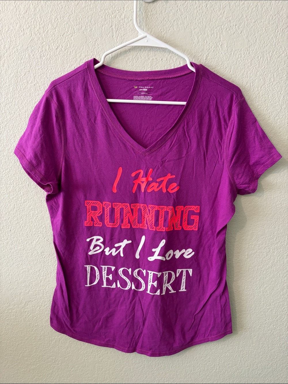 Women’s tek gear Purple I Hate Running But Love Dessert Short Sleeve V-Neck Tee